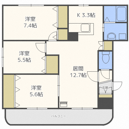 【札幌市北区屯田七条のマンションの間取り】