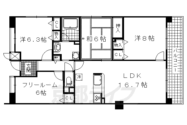 京都市伏見区桃山町大島のマンションの間取り