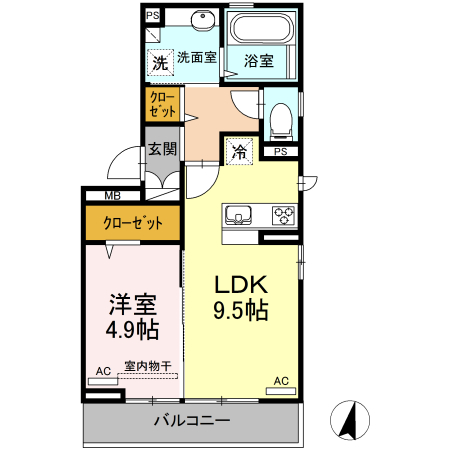 山口市小郡栄町のアパートの間取り