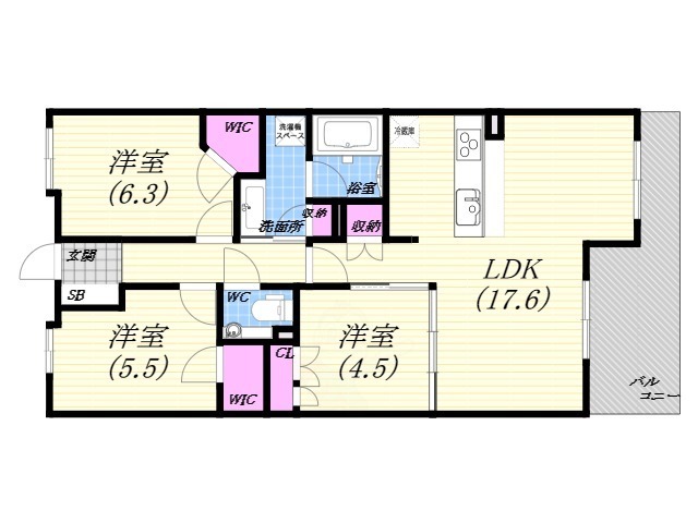 芦屋市朝日ケ丘町のマンションの間取り
