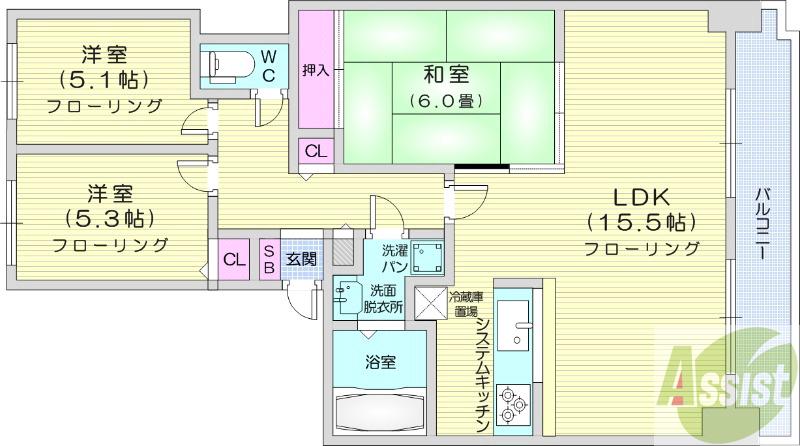 地下鉄東西線 西１８丁目駅 徒歩3分 8階建 築40年の間取り写真