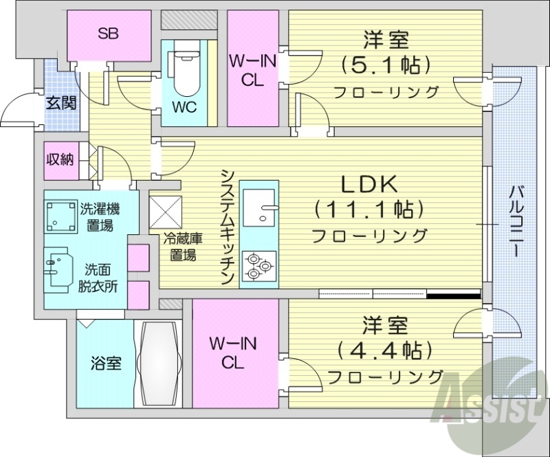 札幌市中央区大通東のマンションの間取り