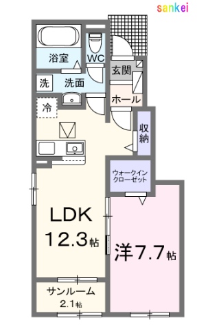 倉敷市西阿知町のアパートの間取り