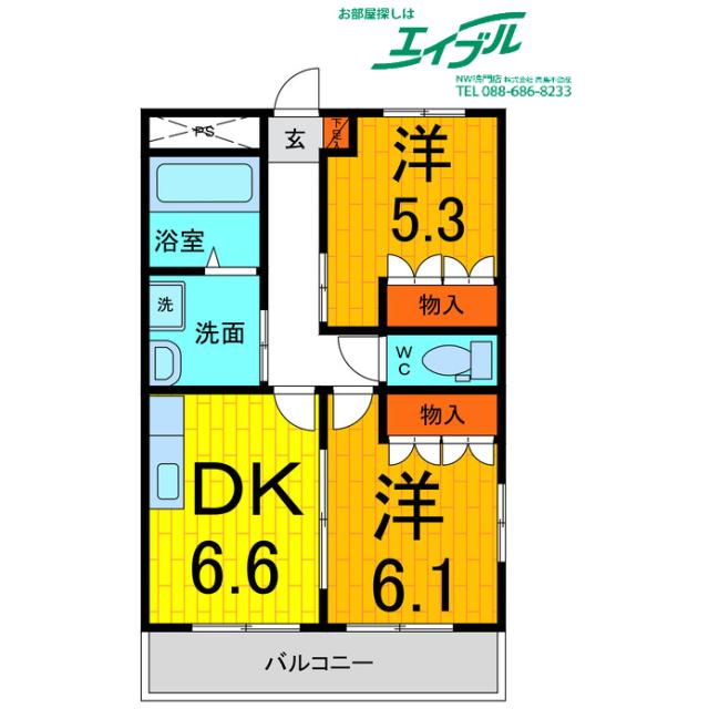 鳴門市撫養町木津のマンションの間取り