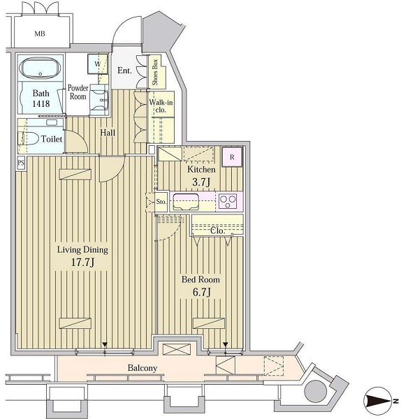 港区東新橋のマンションの間取り