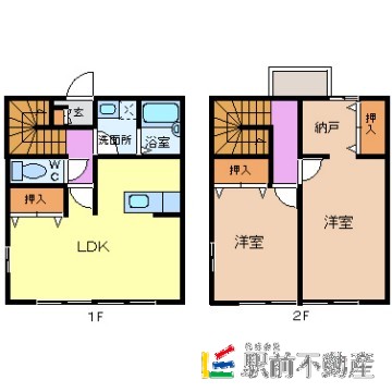 久留米市三潴町田川のアパートの間取り