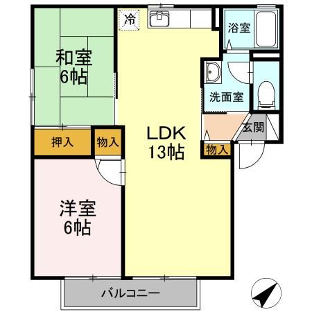 糟屋郡粕屋町花ヶ浦のアパートの間取り