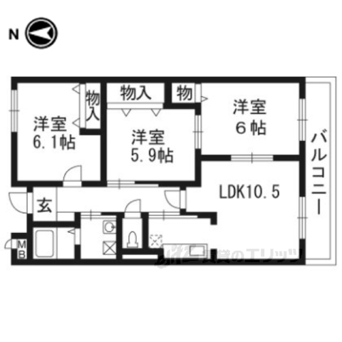 京田辺市草内一ノ坪のマンションの間取り