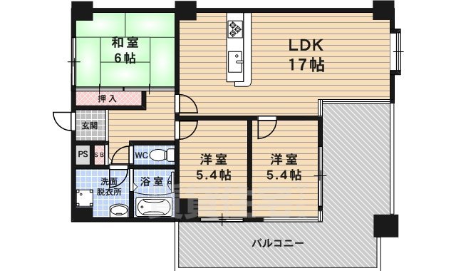 京都市下京区西七条東御前田町のマンションの間取り