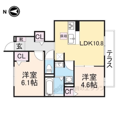 京都市北区上賀茂池端町のアパートの間取り