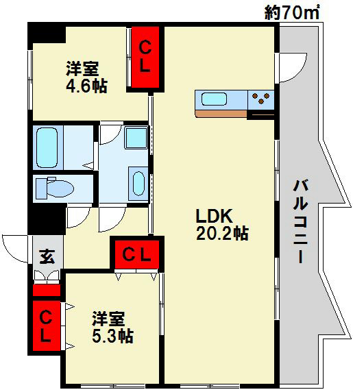 北九州市八幡東区中央のマンションの間取り