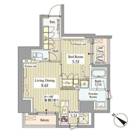 中央区日本橋堀留町のマンションの間取り