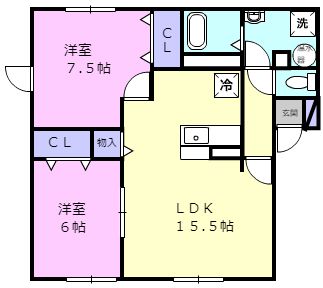 【苫小牧市拓勇西町のアパートの間取り】