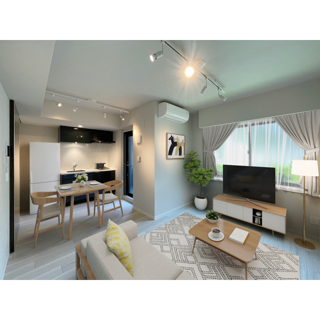 居室・リビング　家具・調度品等はＣＧ　加工です。実際の賃貸住居　には含まれま