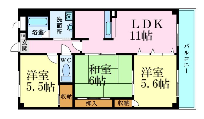 姫路市北条永良町のマンションの間取り