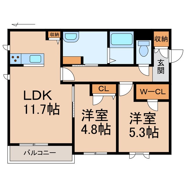 【（仮）シャーメゾン岩出川尻Ａ棟の間取り】