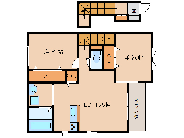 生駒市西白庭台のアパートの間取り