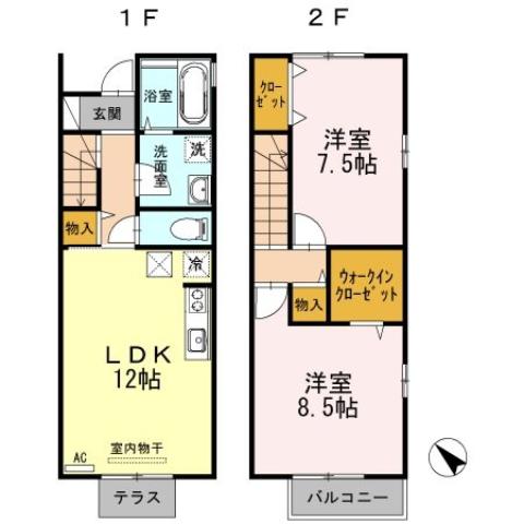 福山市水呑町三新田のアパートの間取り