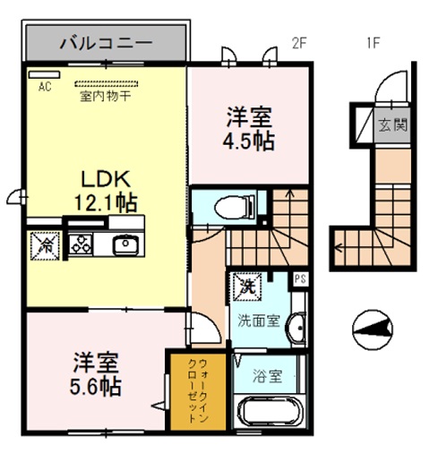 八尾市東太子のアパートの間取り