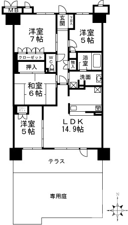 堺市西区鳳南町のマンションの間取り