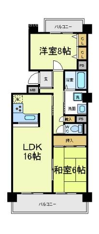 大阪市阿倍野区旭町のマンションの間取り