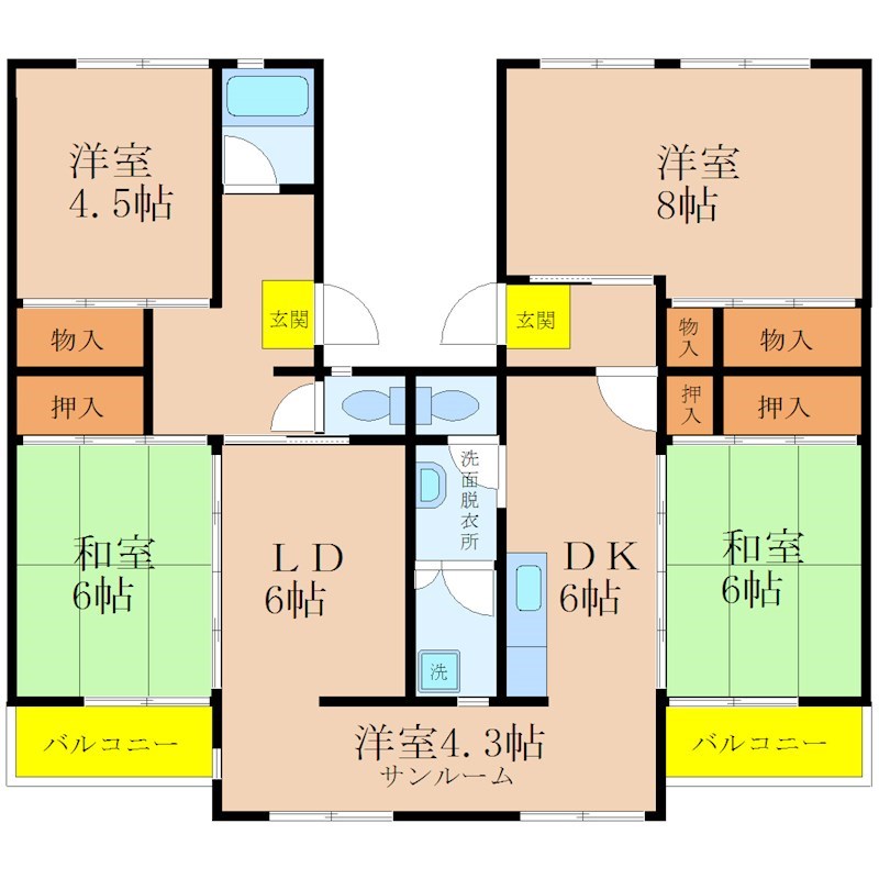 神戸市北区花山東町のマンションの間取り