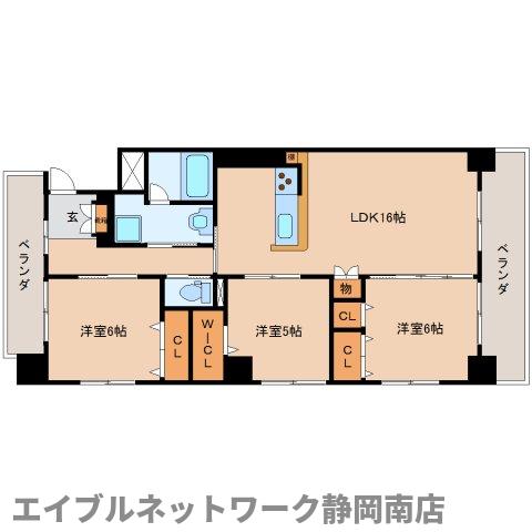 静岡市駿河区東静岡のマンションの間取り