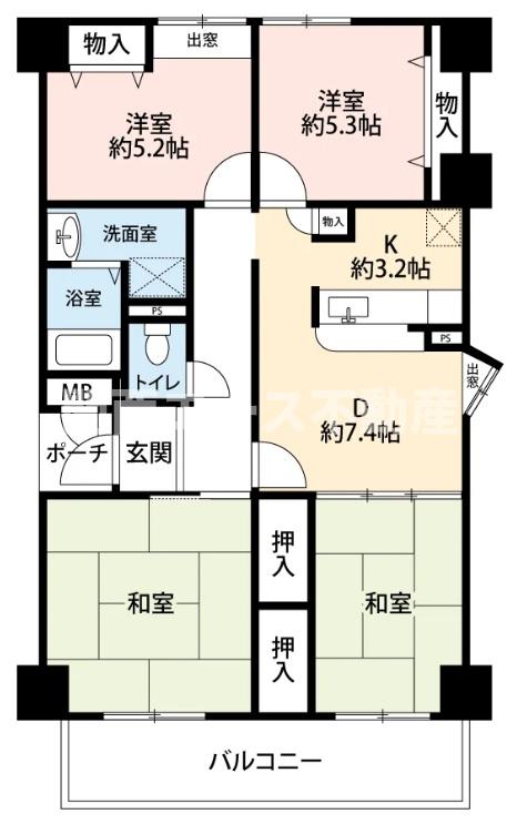 【堺市西区浜寺諏訪森町西のマンションの間取り】