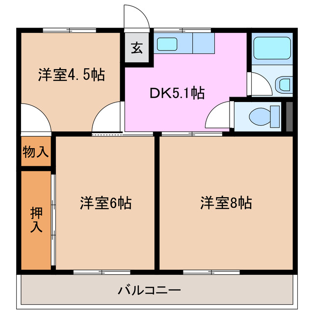 鈴鹿市竹野のアパートの間取り