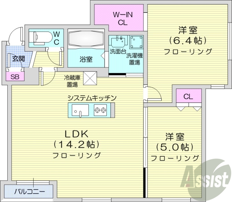 【札幌市中央区南十九条西のマンションの間取り】