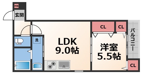 東大阪市友井のアパートの間取り