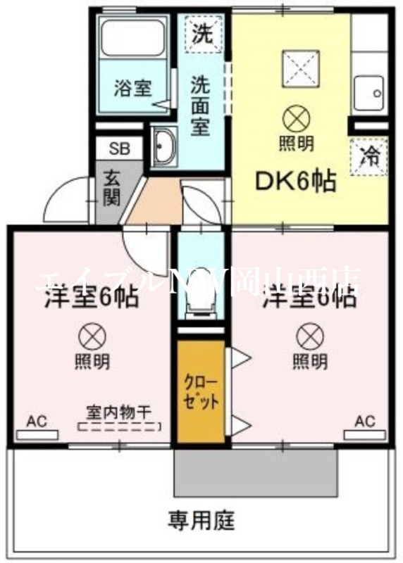 岡山市北区惣爪のアパートの間取り