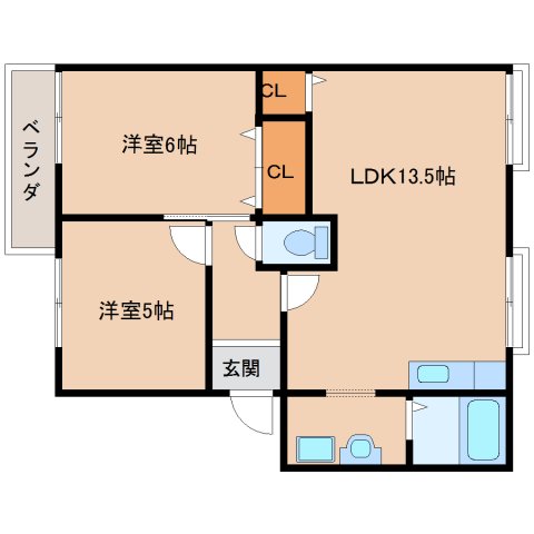 生駒市小明町のアパートの間取り