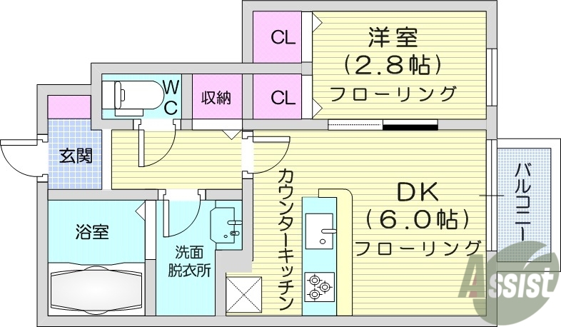 仙台市青葉区高松のアパートの間取り