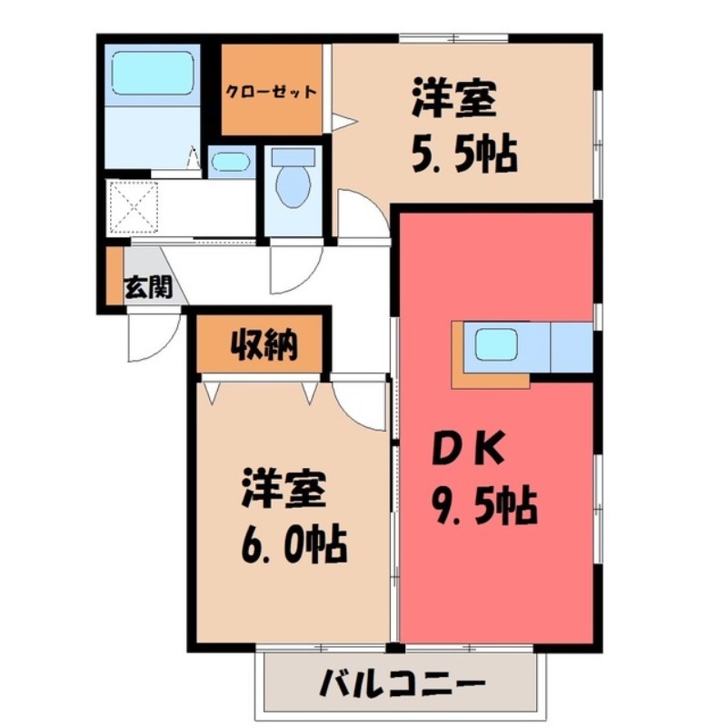 下野市花の木のアパートの間取り