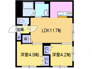 【札幌市白石区菊水八条のマンションの間取り】