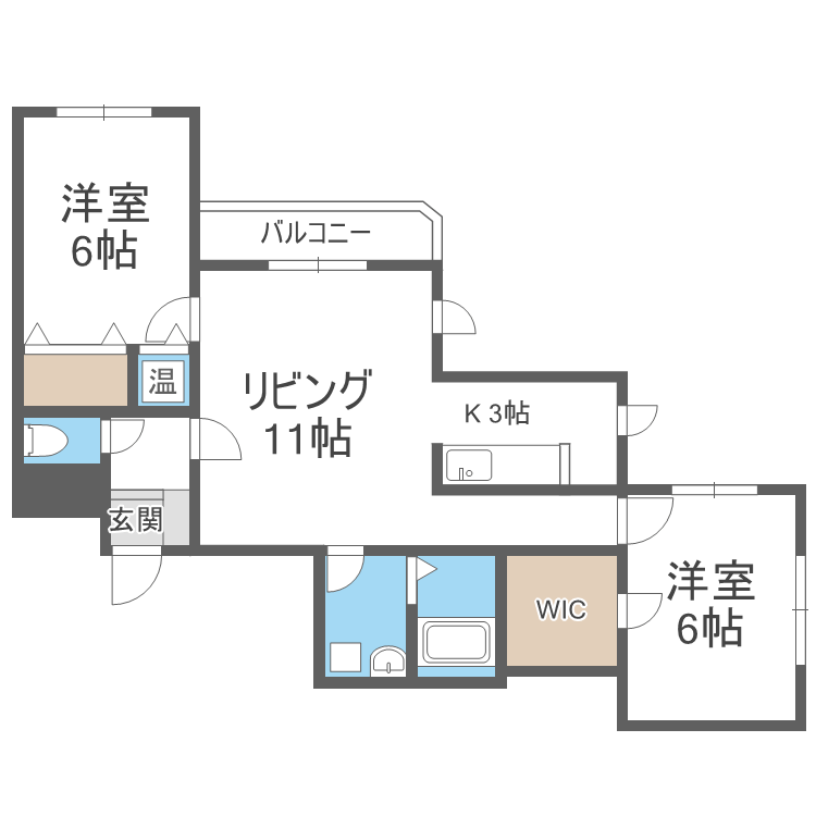 札幌市中央区南十八条西のマンションの間取り