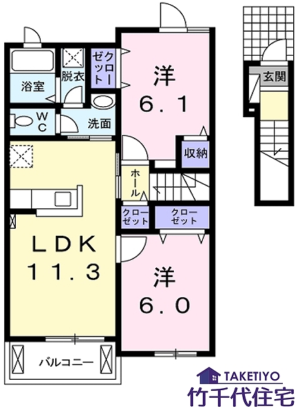 大竹市南栄のアパートの間取り