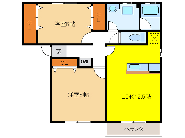 岐阜市茜部中島のアパートの間取り