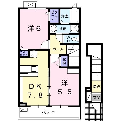 中間市岩瀬西町のアパートの間取り