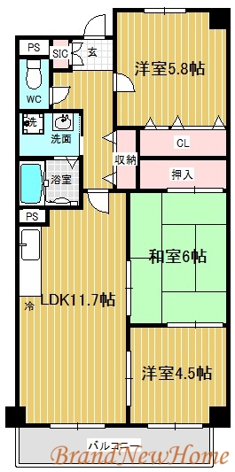 堺市堺区向陵中町のマンションの間取り