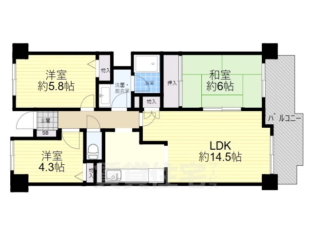 宇治市五ケ庄のマンションの間取り