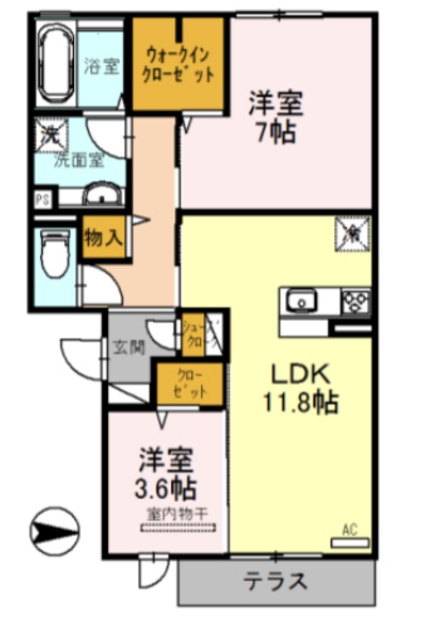 八尾市高安町南のアパートの間取り