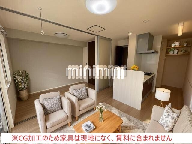 居室・リビング　※ＣＧ加工のため家具は現地になく、賃料に含まれません