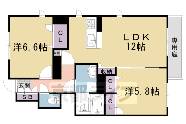 京都市右京区宇多野馬場町のアパートの間取り