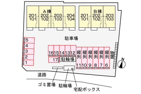 【米子市淀江町中間のアパートの駐車場】