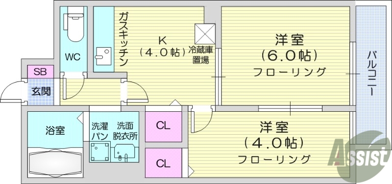 仙台市青葉区八幡のアパートの間取り