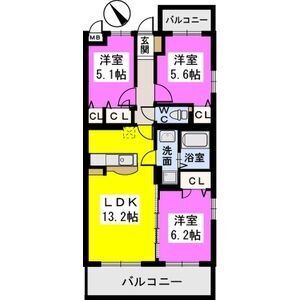 糟屋郡志免町南里のマンションの間取り