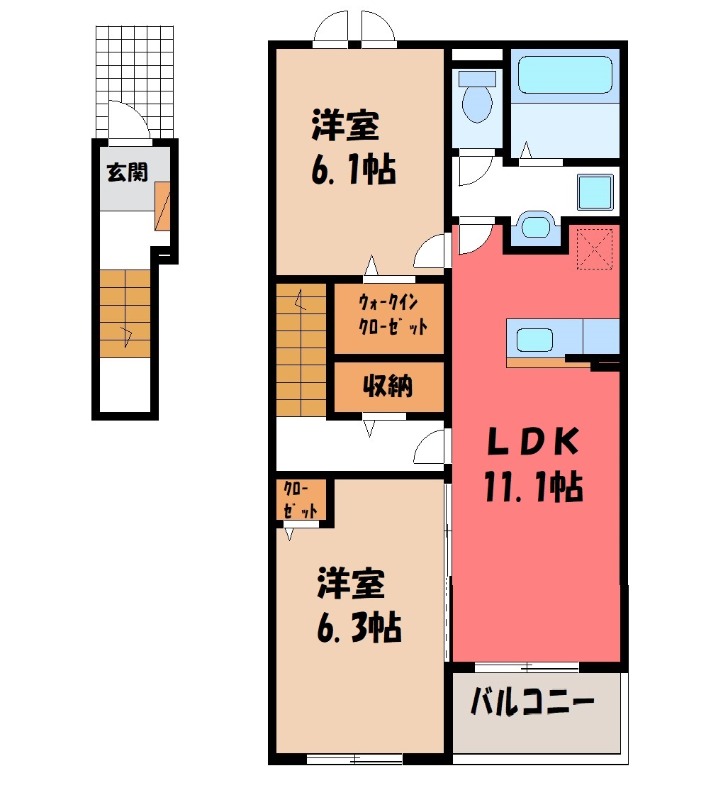 【栃木市大平町富田のアパートの間取り】