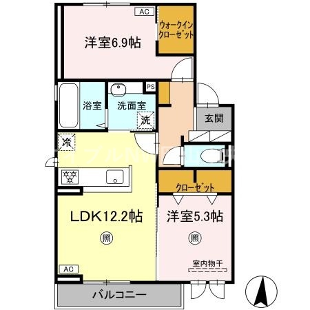 岡山市中区西川原のアパートの間取り